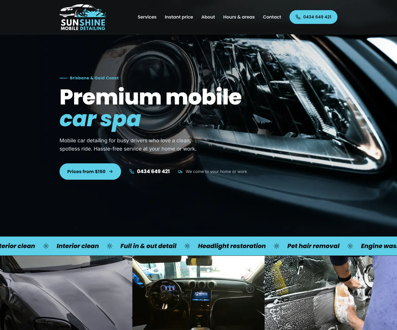 Sunshine Mobile Detailing homepage designed by EZM